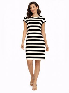 LOFT Dress Midi Striped Rayon Stretch Work Office Career Professional Size 12